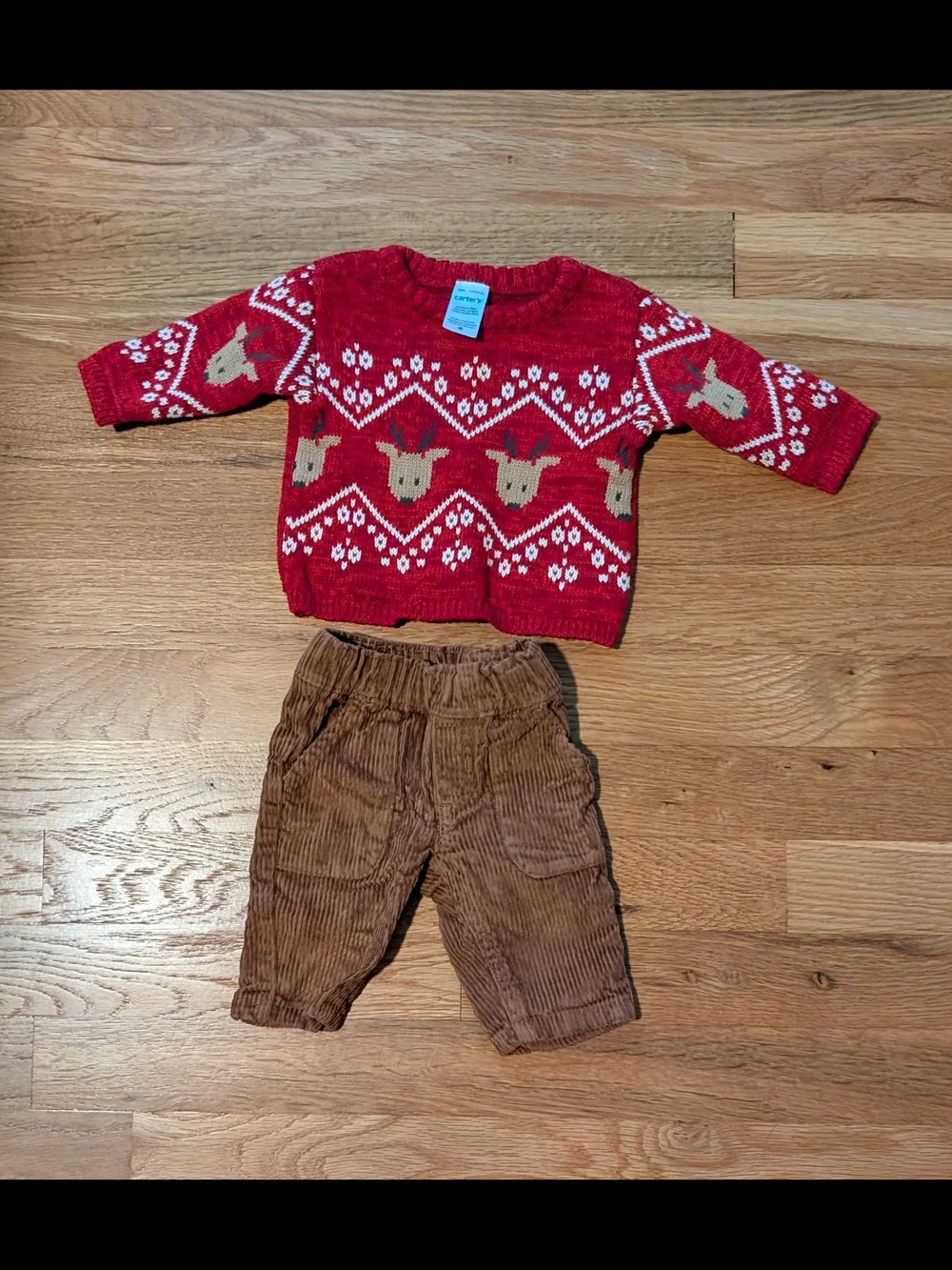 Carter's Newborn Red Reindeer Knit Sweater Set